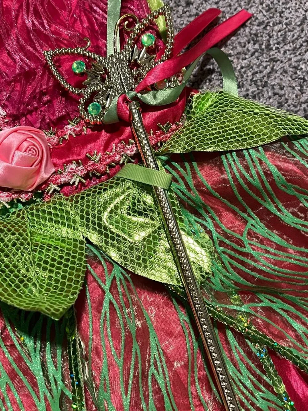 Teetot Fairy Costume Girls Size 7-8 Pink Green Glitter Tulle Halloween Dress Up